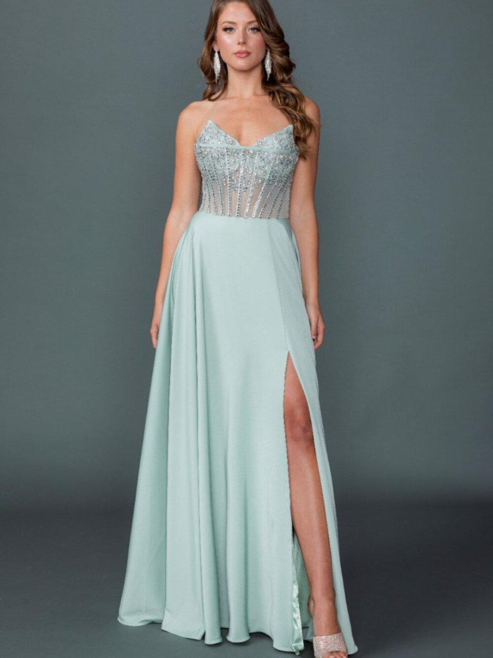NEW SAGE Evening Gown Floor Length Formal Elegant Stunning 4589